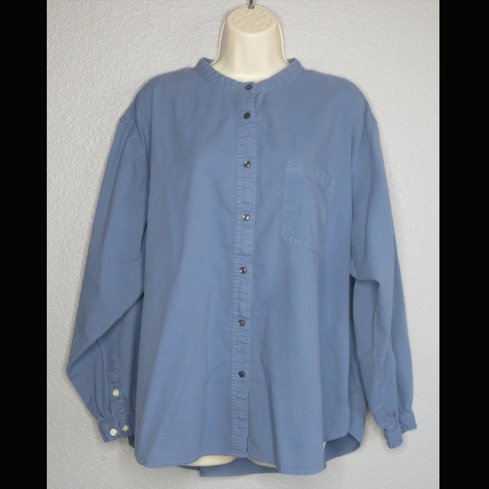 Hunt Club Blue Button-Down with Banded Collar EUC